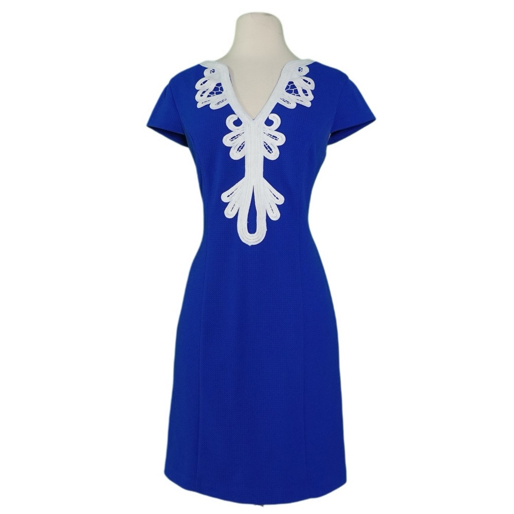 Vince Camuto Blue Sheath Dress with Flutter Sleeves